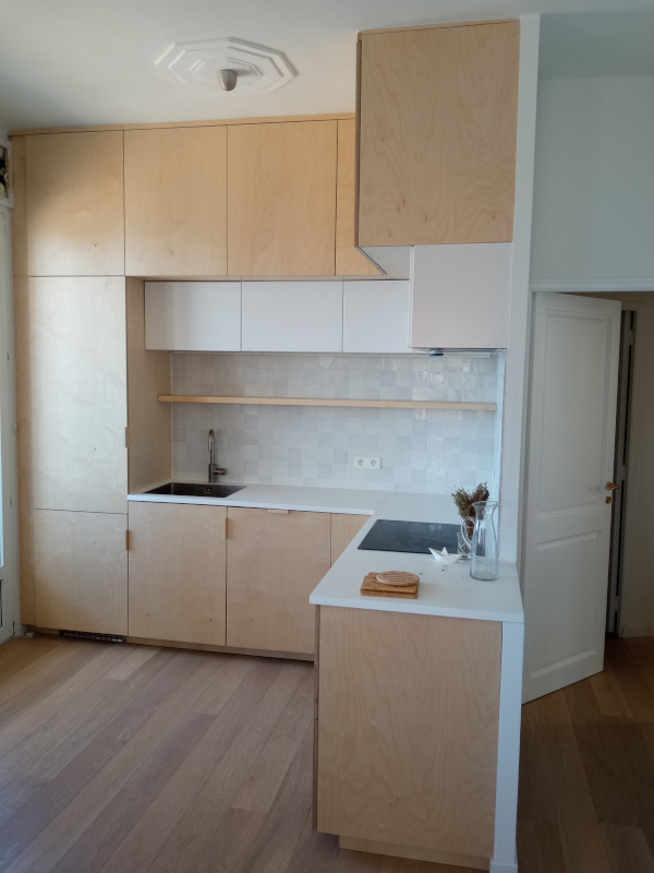installation d'une cuisine, réalisation des façades en CP bouleau